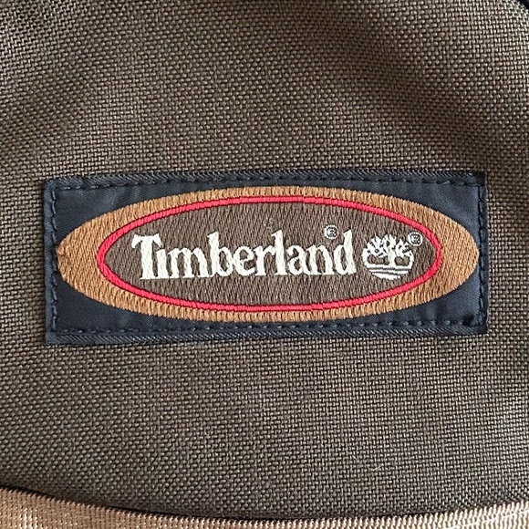 Timberland Canvas Backpack Olive Green/Brown Leather Vintage Hiking Outdoors - Picture 2 of 16